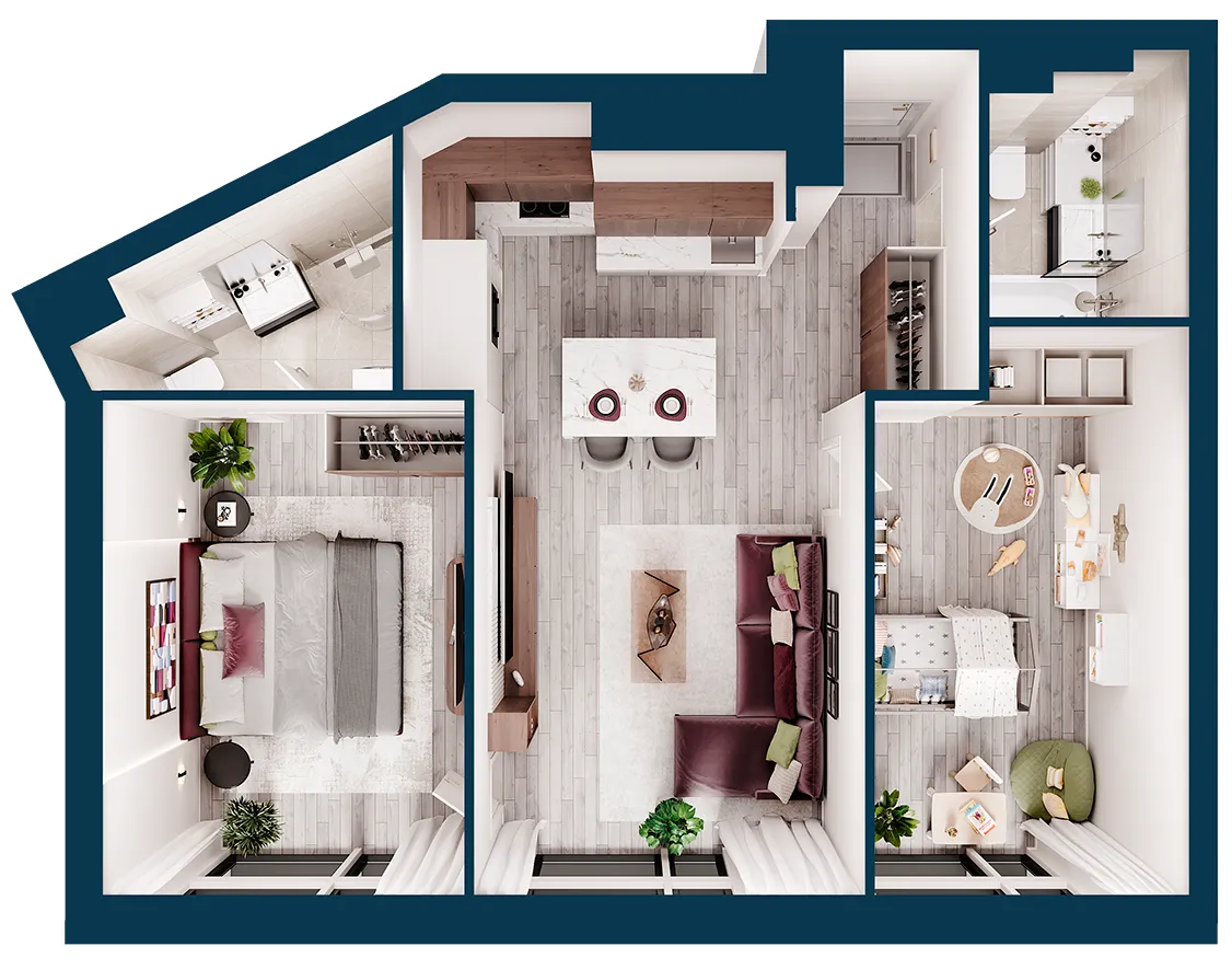 Трехкомнатная квартира, 64.3 кв. м